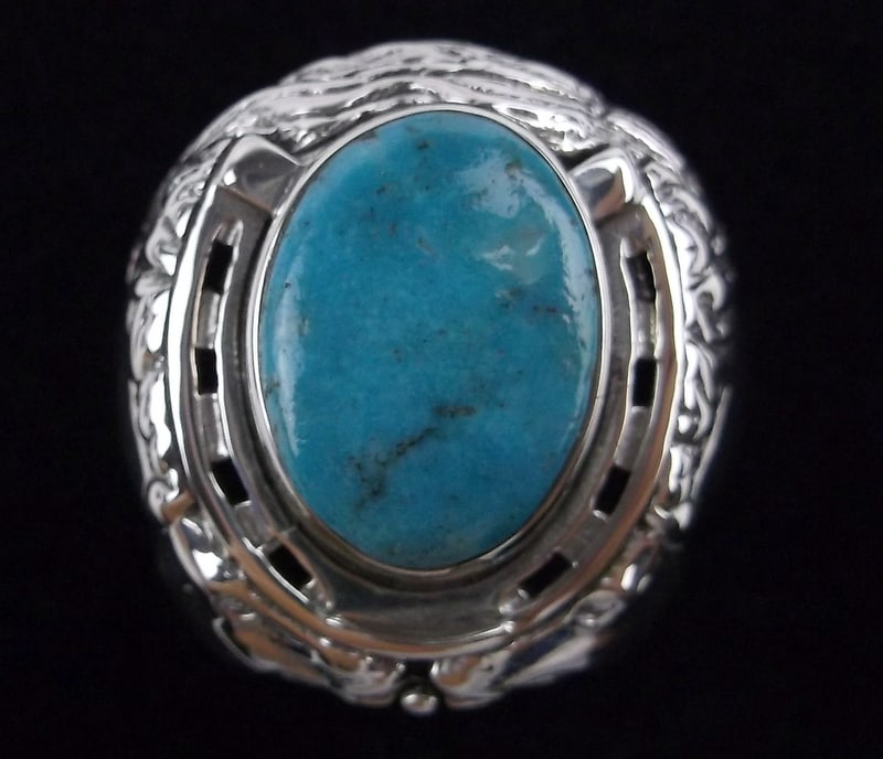 Mint Vint 1979 Signed Sterling Turquoise Horse Ring 9.5 (1 of 7)