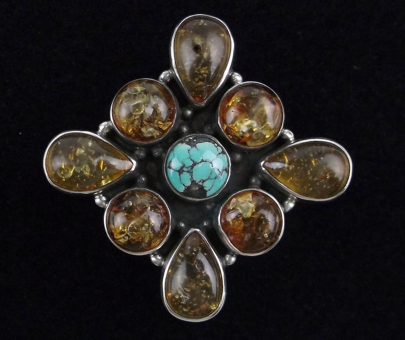 Big Mint Vint Sterling Silver Amber Turquoise Ring 10 (1 of 5)