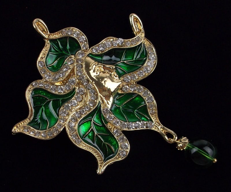 Big Mint Enameled Rhinestone Mother Nature Brooch (1 of 2)