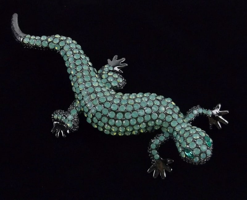 Big Mint Enameled Rhinestone Lizard Brooch (1 of 2)
