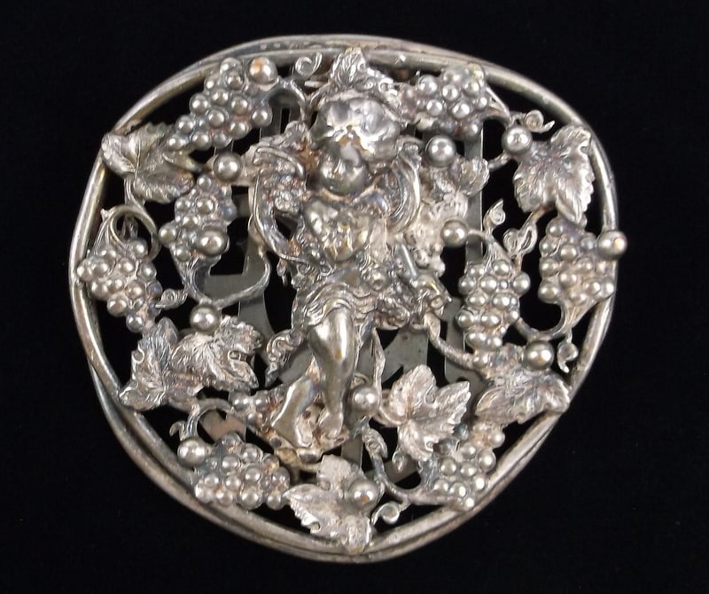 RARE 1880s Victorian Sterling Cherub Grapevine Brooch (1 of 7)