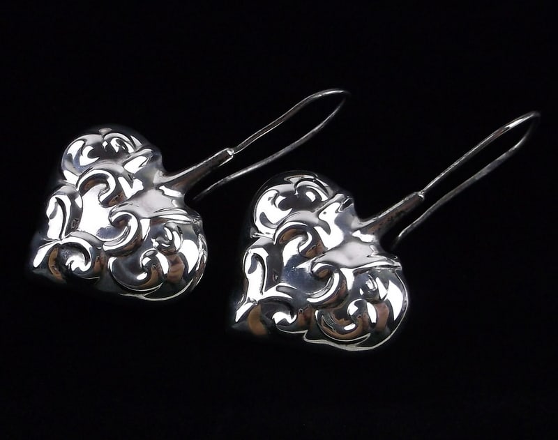 Stunning Vintage Sterling Silver Heart Drop Earrings Big (1 of 3)