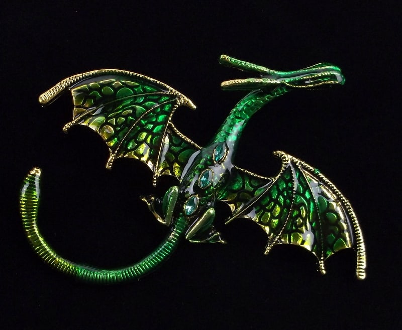 Big Mint Enameled Rhinestone Dragon Brooch (1 of 2)