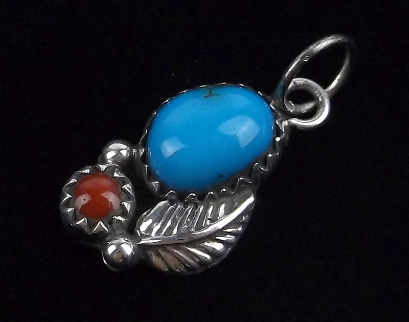 Navajo Running Bear Sterling Turquoise Coral Pendant (1 of 2)