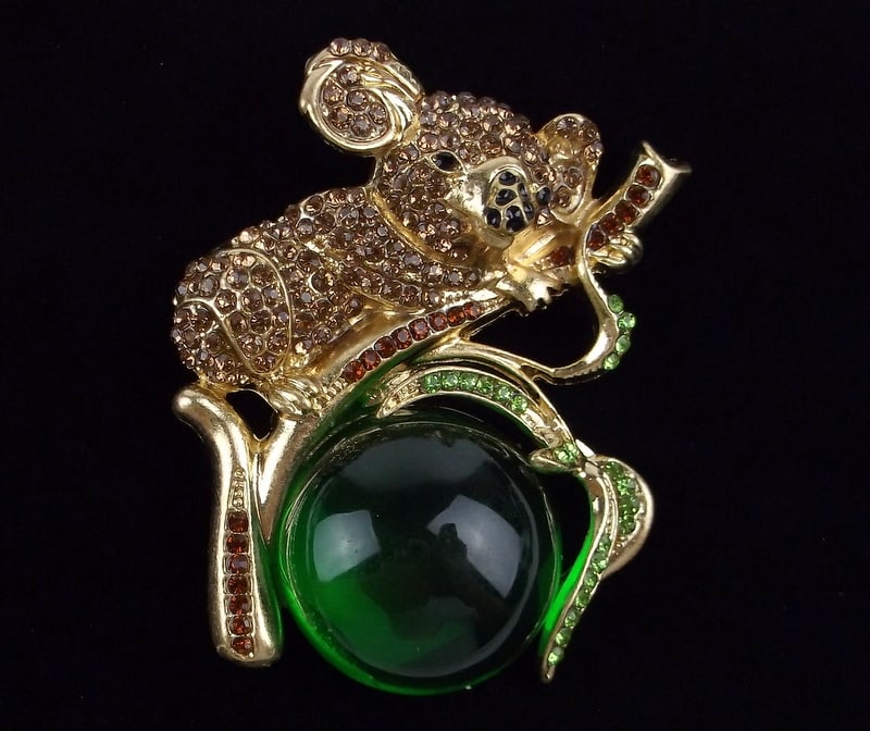 Mint Enameled Jelly Belly Rhinestone Koala Bear Brooch (1 of 2)