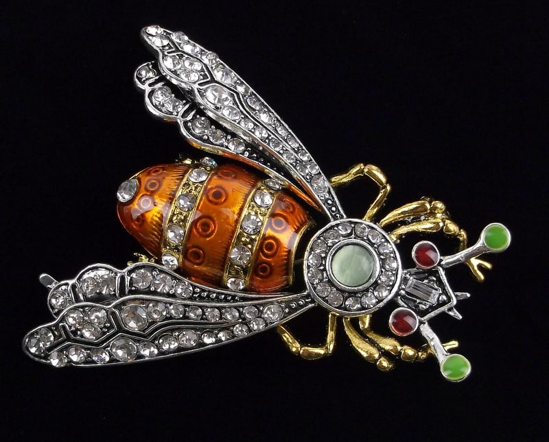 Big Mint Enameled Rhinestone Bee Insect Brooch (1 of 2)