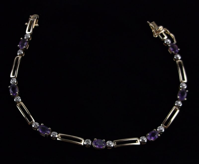 Mint Gold Over Sterling Amethyst Diamond Bracelet 7.5" (1 of 4)