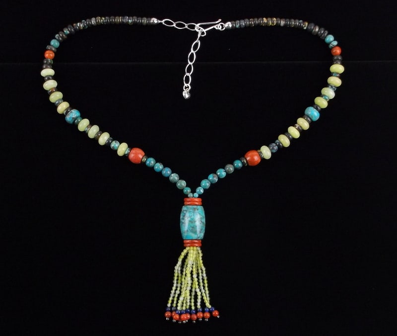 New Vint Desert Rose Sterling Turquoise Necklace 21" Coral (1 of 6)