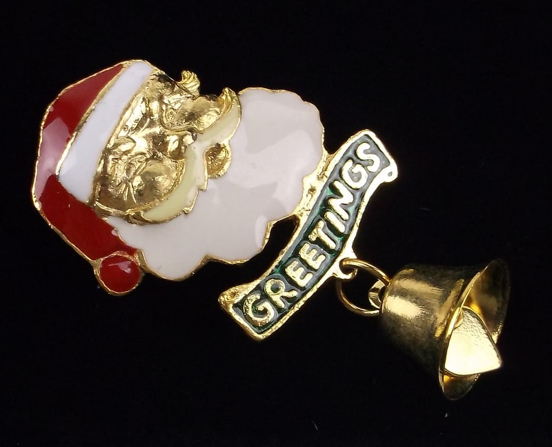 Stunning Vint Enameled Bell Santa Christmas Brooch (1 of 3)