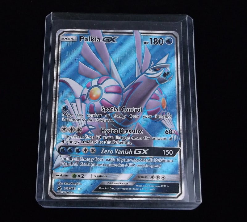2018 Pokemon Palkia GX Full Art Ultra Rare Unplayed: n This is an Unplayed Pokemon Card that went straight from pack to penny sleeve and top loader. In great condition.