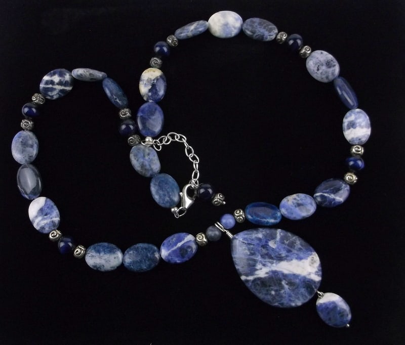 Mint Sterling Silver Sodalite Gemstone Necklace 22": Guaranteed Solid 925 Sterling Silver, in Excellent Condition
