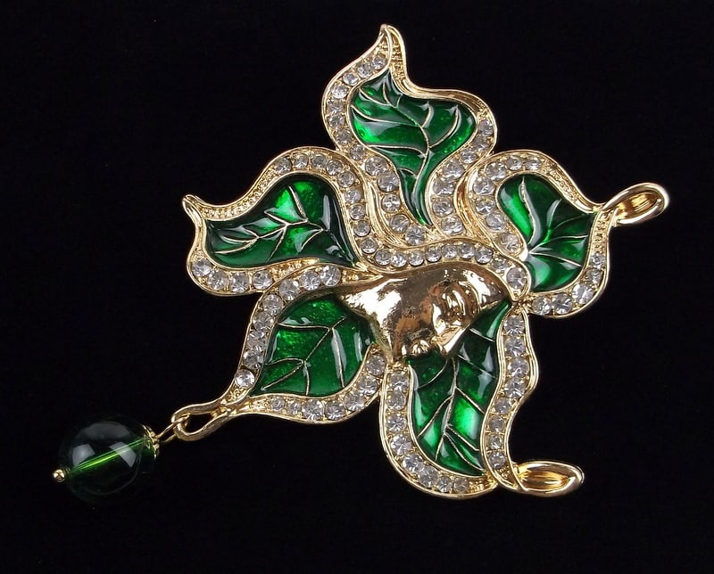Big Mint Enameled Rhinestone Mother Nature Brooch (1 of 2)