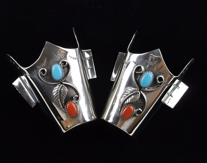 Big Vint Navajo Sterling Turquoise Boot Tip Covers FR (1 of 10)