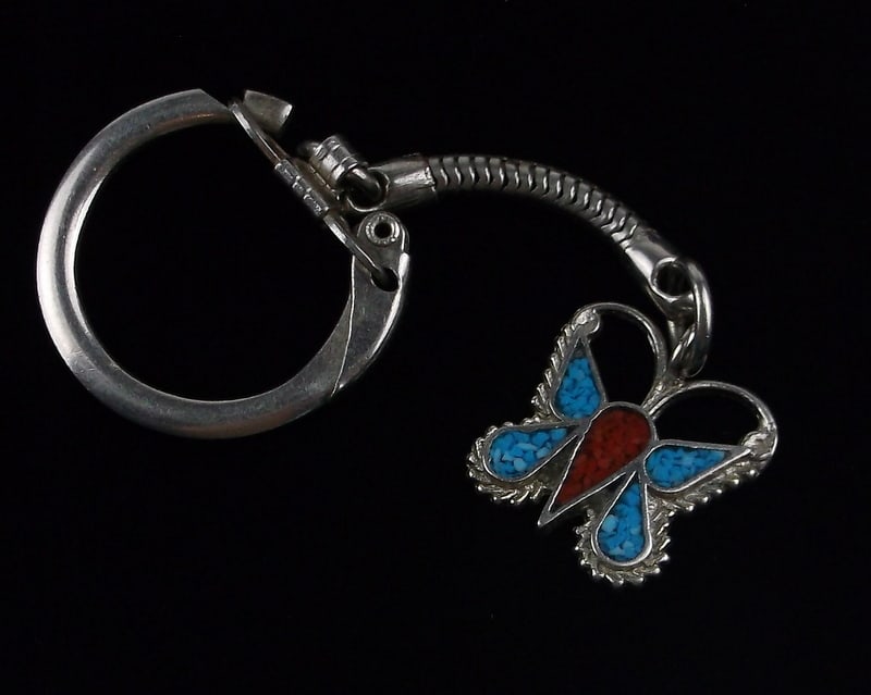 Stunning Vint 1970s Sterling Silver Butterfly On Keychain: excellent condition