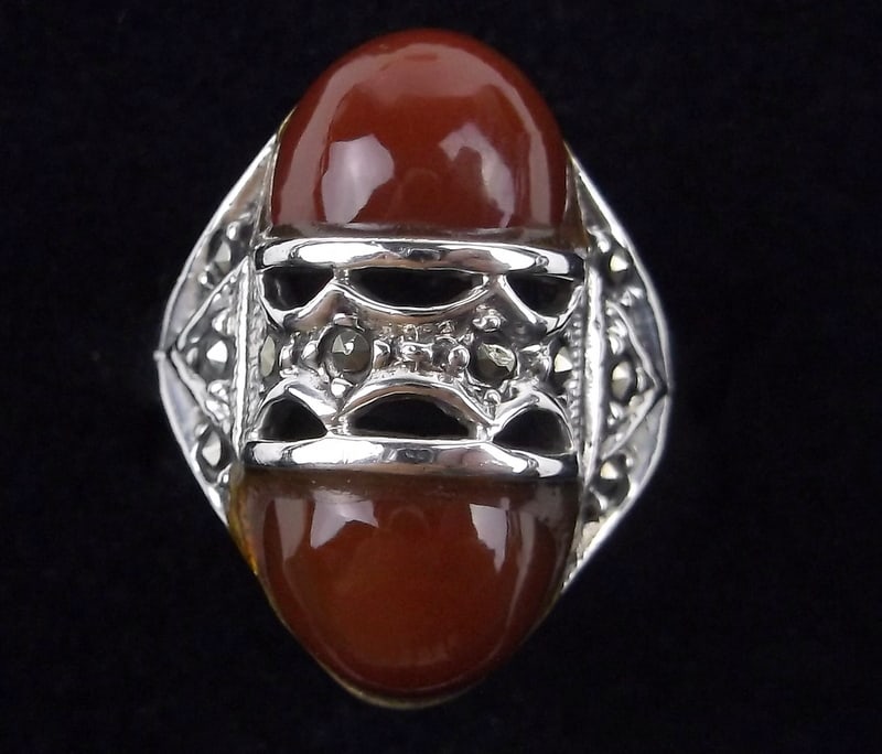 Mint Vintage Sterling Silver Red Amber Ring 6 (1 of 4)