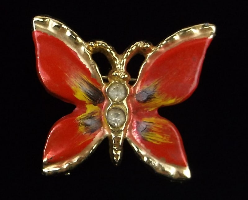 Mint Vintage 1960s Enameled Rhinestone Butterfly Brooch (1 of 2)