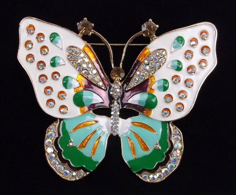 Big Mint Enameled Rhinestone Butterfly Brooch (1 of 2)