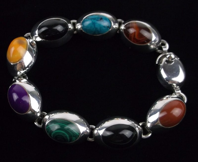 Mint Vint Heavy Taxco Sterling Turquoise Bracelet 7.75" (1 of 3)