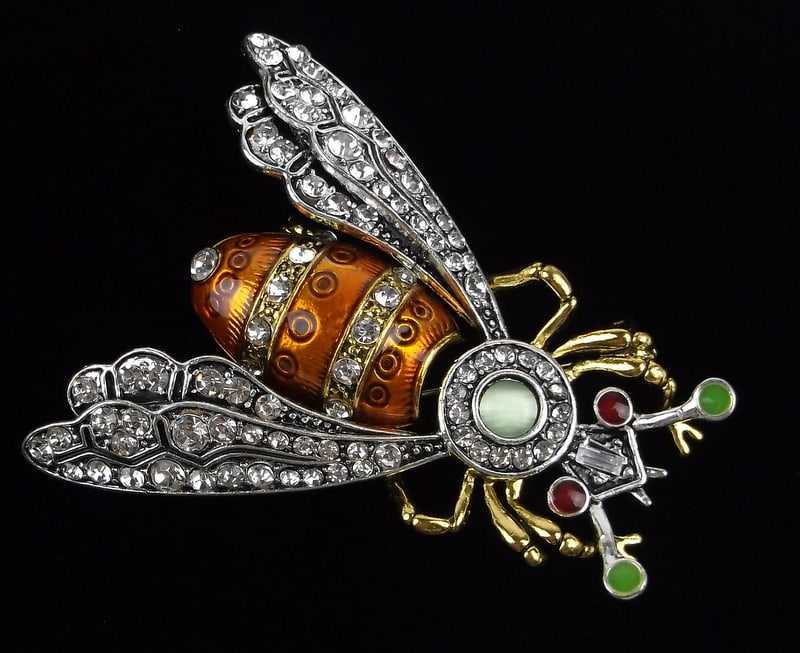 Big Mint Enameled Rhinestone Bee Insect Brooch (1 of 2)