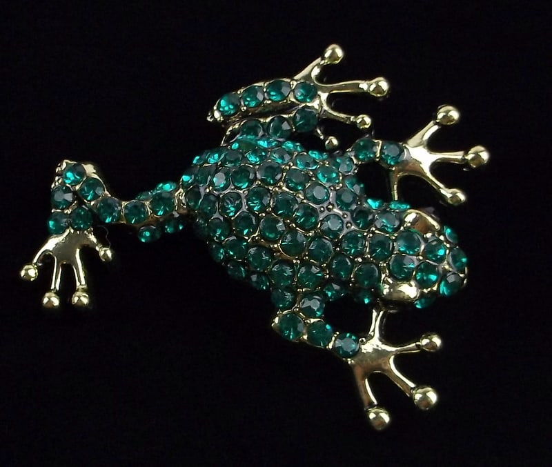 Mint Enameled Rhinestone Tree Frog Brooch: Mint Condition, In Like New Condition, Perfect