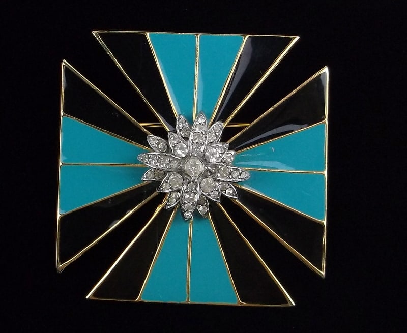 Mint Vint 1960s Enameled Rhinestone Cross Brooch Signed (1 of 3)