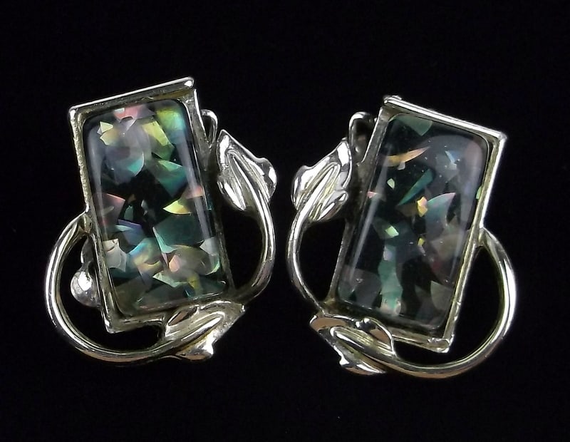 Mint Vint 1960s Coro Craft Lucite Abalone Earrings: Mint Condition, In Like New Condition, Perfect
