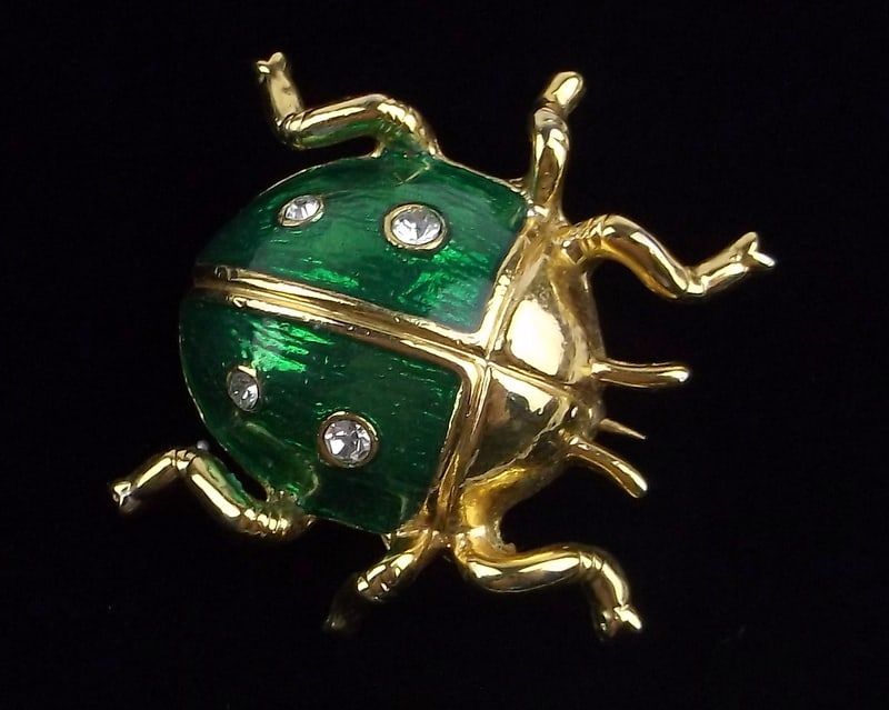 Mint Vint Enameled Rhinestone Beetle Insect Brooch: Mint Condition, In Like New Condition, Perfect
