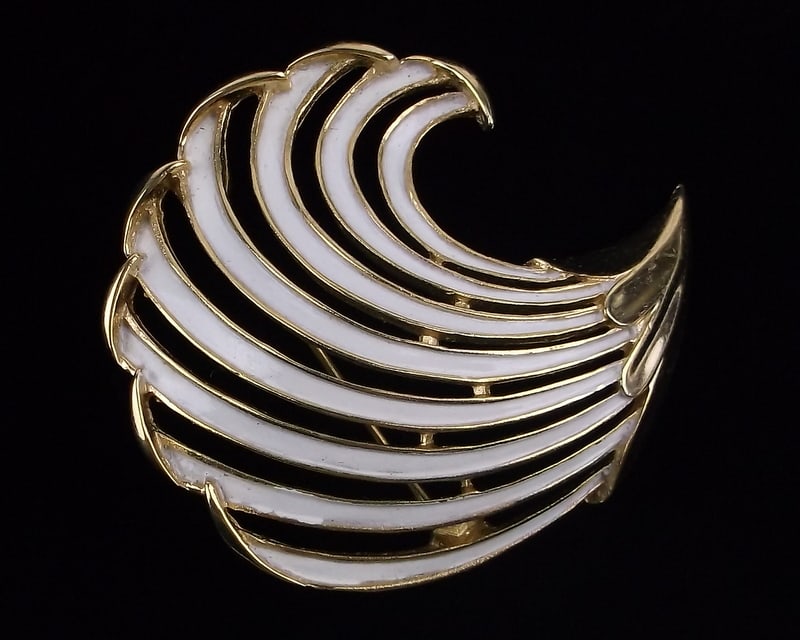 Mint Vintage 1960s Crown Trifari Enameled Wave Brooch: Mint Condition, In Like New Condition, Perfect