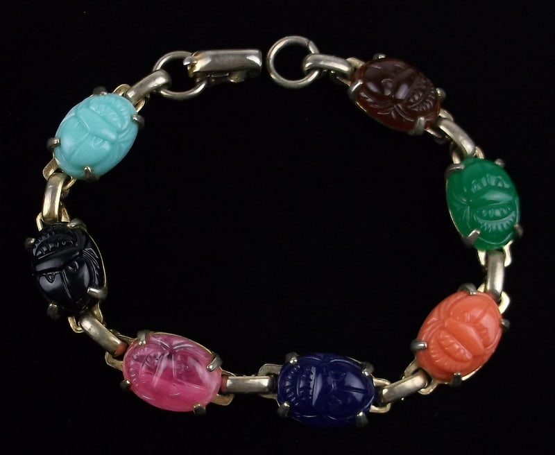 Gorg Vint 1960s Coro Craft Lucite Scarab Beetle Bracelet 7": beautiful condition