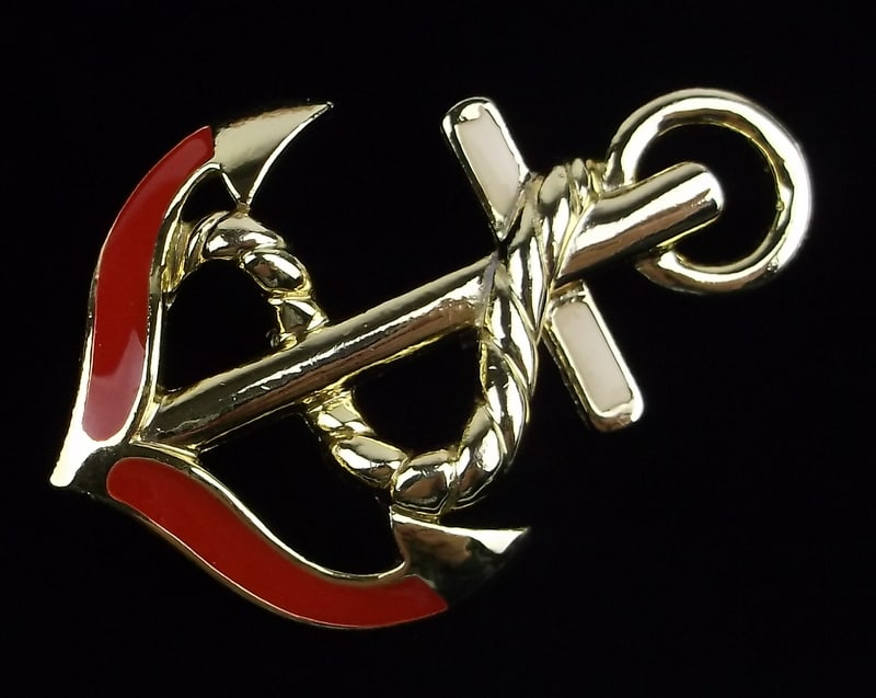 Mint Vint 1970s Enameled Ships Anchor Brooch Nautical (1 of 3)
