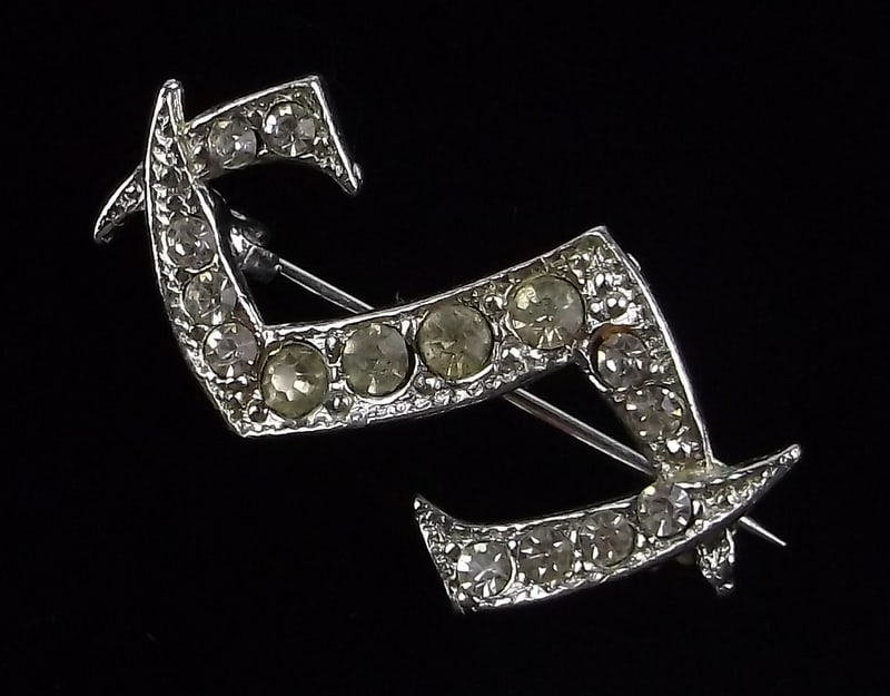 Mint Vintage 1950s Rhinestone Initial S Brooch (1 of 2)