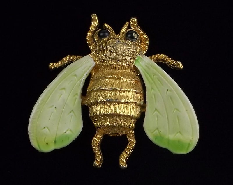 Mint Vintage 1960s Enameled Rhinestone Bee Brooch Insect (1 of 4)