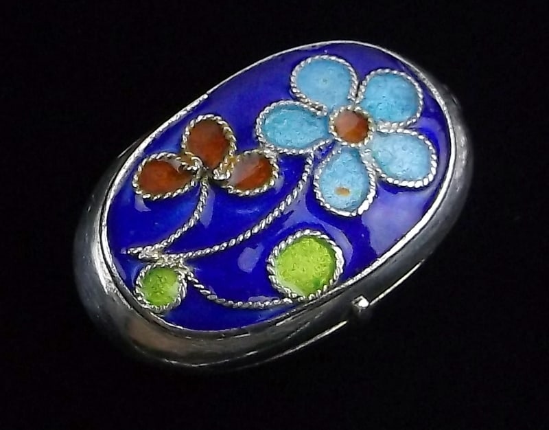 Stunning Vint Sterling Silver Cloisonne Small Pill Box (1 of 3)
