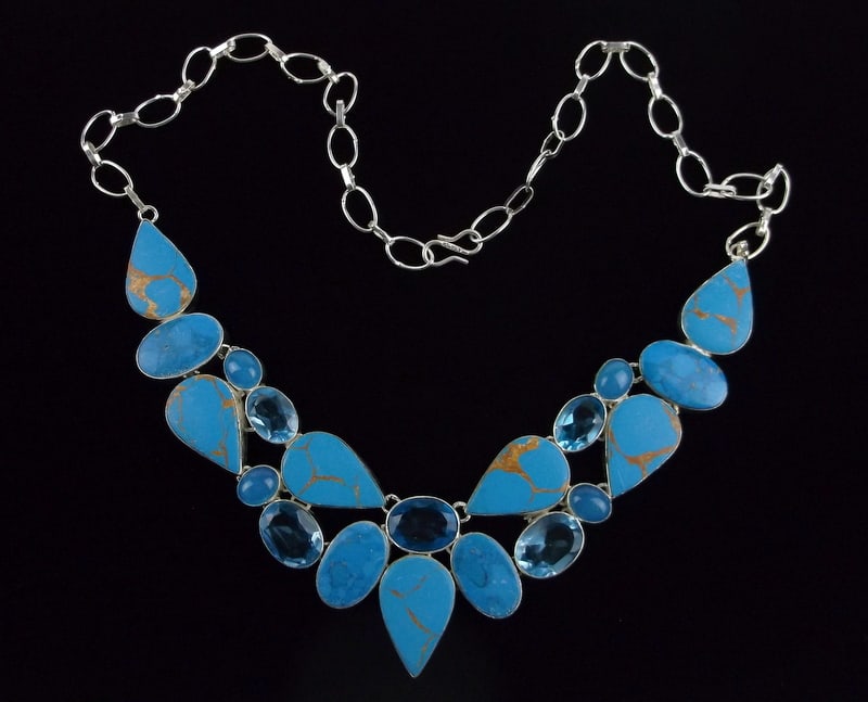 Mint Huge Turquoise Blue Chalcedony Chain Necklace 20": Mint Condition, In Like New Condition, Perfect