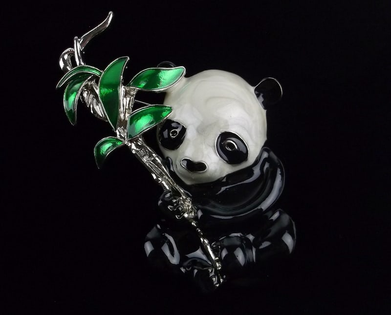 Big Mint Enameled Panda Bear Brooch (1 of 2)