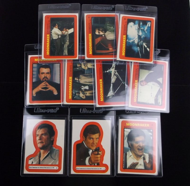 10 Very Nice 1979 James Bond Moonraker Sticker Cards: excellent condition