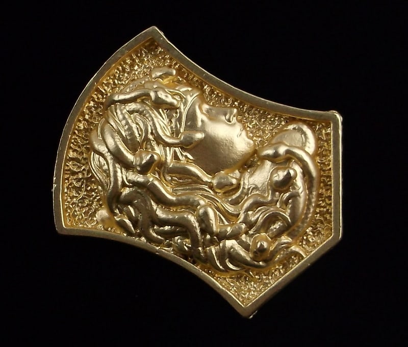 Mint Medusa Snake Shield Brooch (1 of 2)