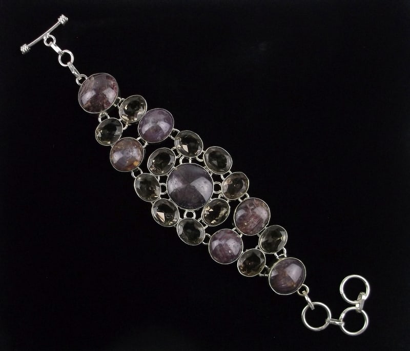 Mint Huge Genuine Amethyst Smokey Quartz Bracelet 8.5 (1 of 5)