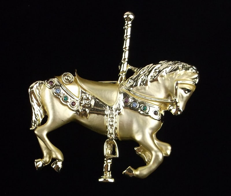 Mint Vintage Rhinestone Carousel Horse Brooch (1 of 3)