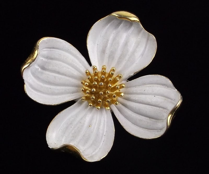 Mint Vintage Enameled Crown Trifari Dogwood Brooch: Mint Condition, In Like New Condition, Perfect