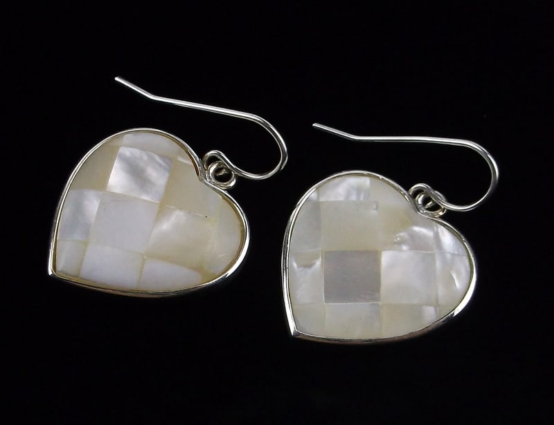Mint Vintage Sterling Silver MOP Heart Drop Earrings (1 of 3)