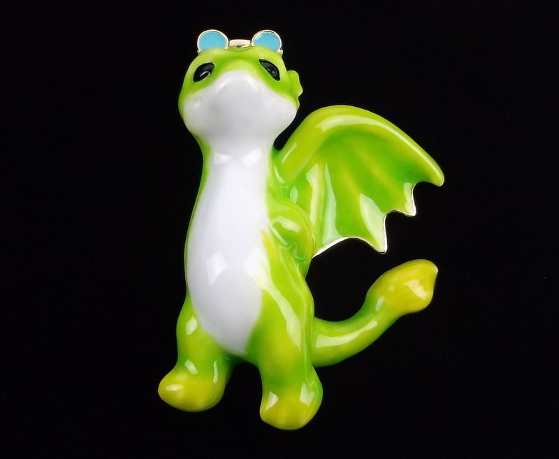 Big Mint Enameled Dragon Brooch (1 of 2)