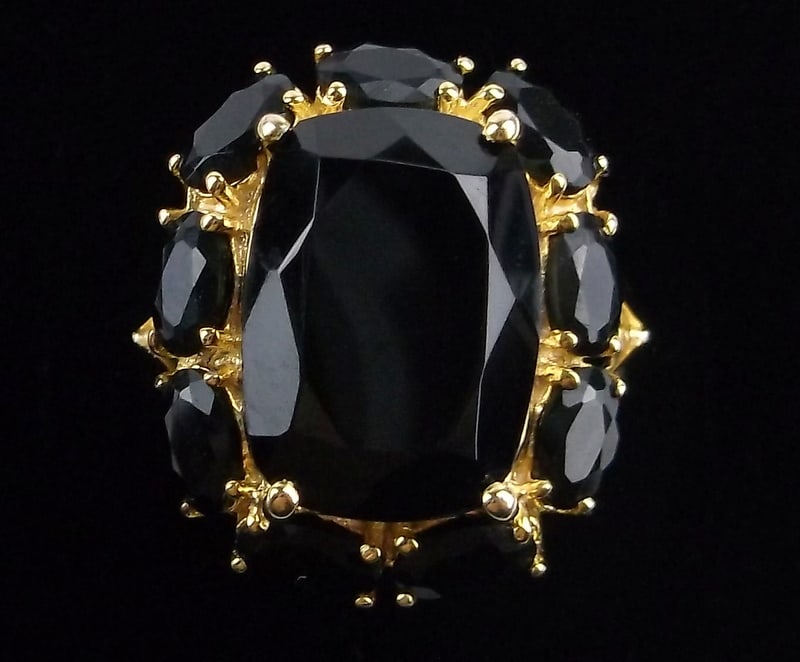 New Gold Over Sterling Silver Black Obsidian Ring 9 YS India (1 of 3)
