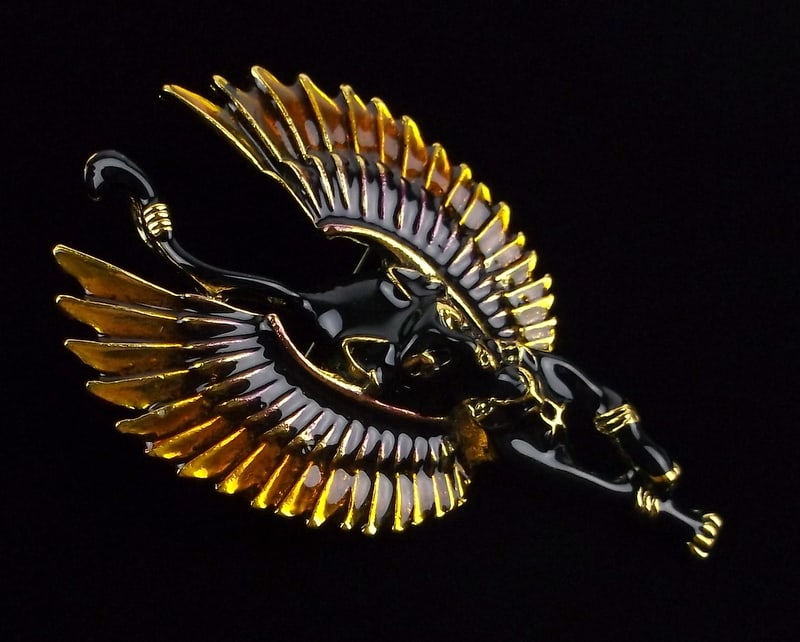 Mint Enameled Egyptian Cat Bastet Winged Brooch (1 of 2)