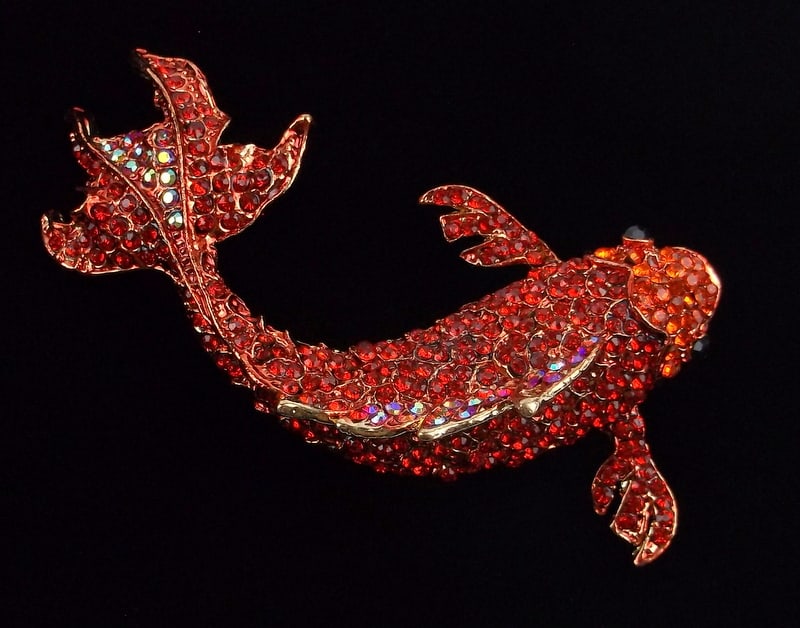 Big Mint Enameled Rhinestone Koi Fish Brooch (1 of 2)