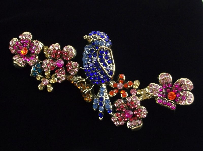 Big Mint Enameled Rhinestone Bird Brooch (1 of 2)