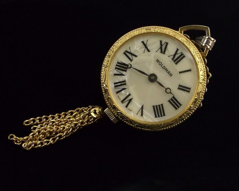 Mint Vint 1950s Woldman Jelly Belly Watch Pendant Works: A Mint Condition Vintage 1950s Woldman Jelly Belly Rhinestone Double Sided Watch Pendant, winds and works perfectly
