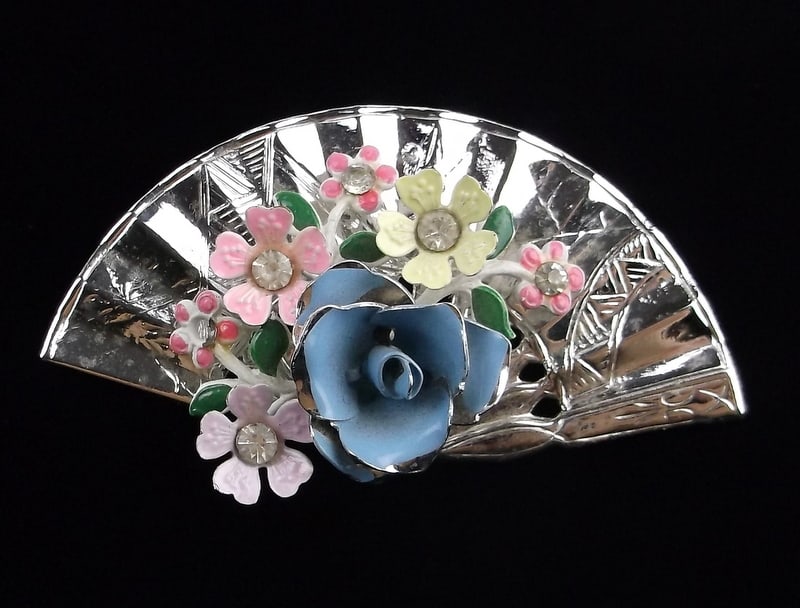 Big Mint Vint 1950s Coro Craft Enameled Fan Brooch: Mint Condition, In Like New Condition, Perfect