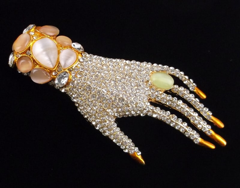 Big Mint Enameled Jelly Belly Rhinestone Hand Brooch (1 of 2)