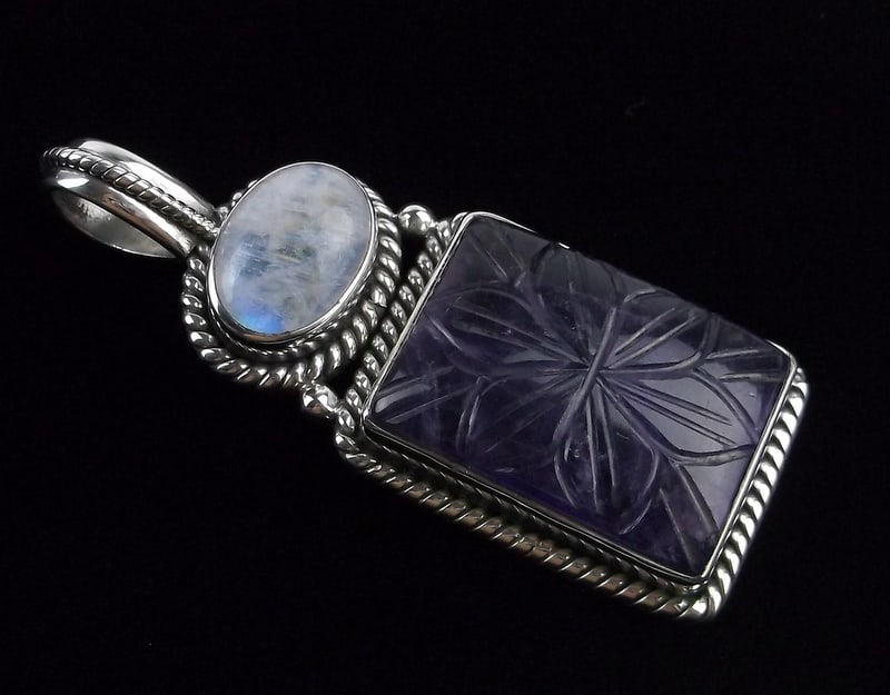 Big Mint Heavy Sterling Silver Amethyst Moonstone Pendant (1 of 3)